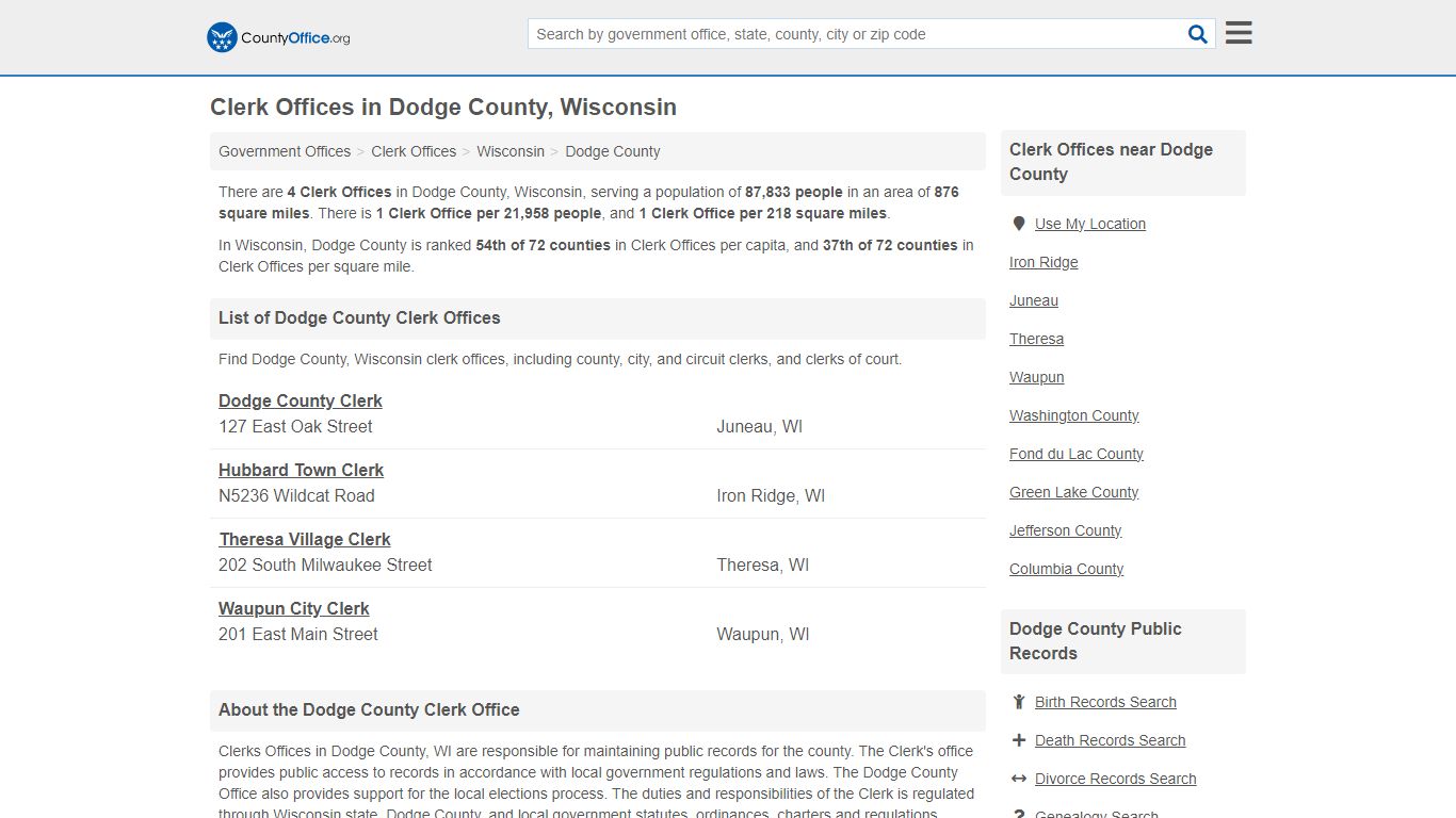 Clerk Offices - Dodge County, WI (County & Court Records)